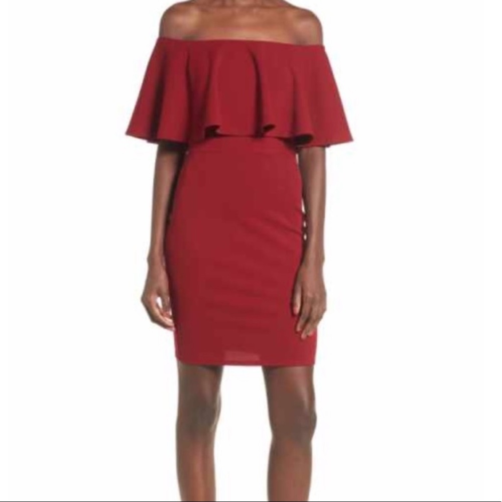 Soprano Ruffle Off the Shoulder Body Con - M Wine
